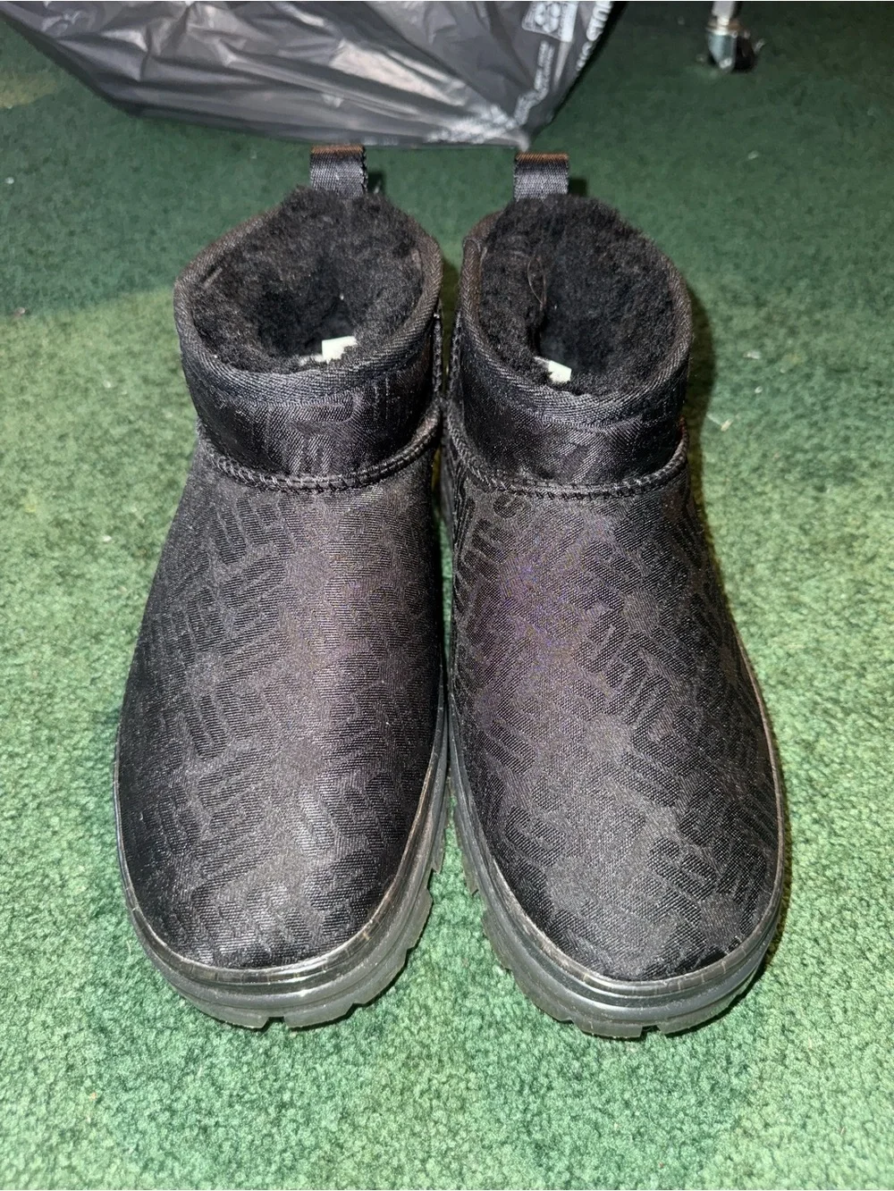 UGG Black Short Winter Ankle Boots with Subtle Pattern